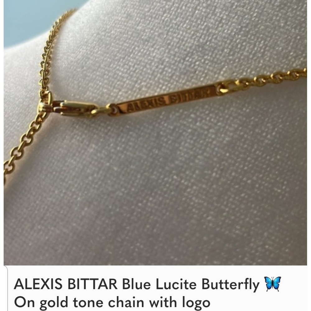 Alexis Bittar Blue and Gold Butterfly Pendant Necklace - Picture 5 of 6